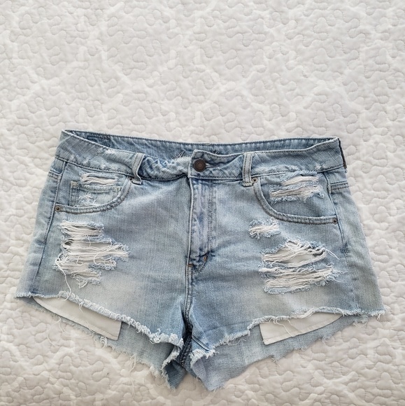 American Eagle Outfitters Pants - AEO light blue distressed cut-off high waist short